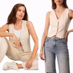 New! Avec Les Filles Cream Cropped Blazer Vest 17428